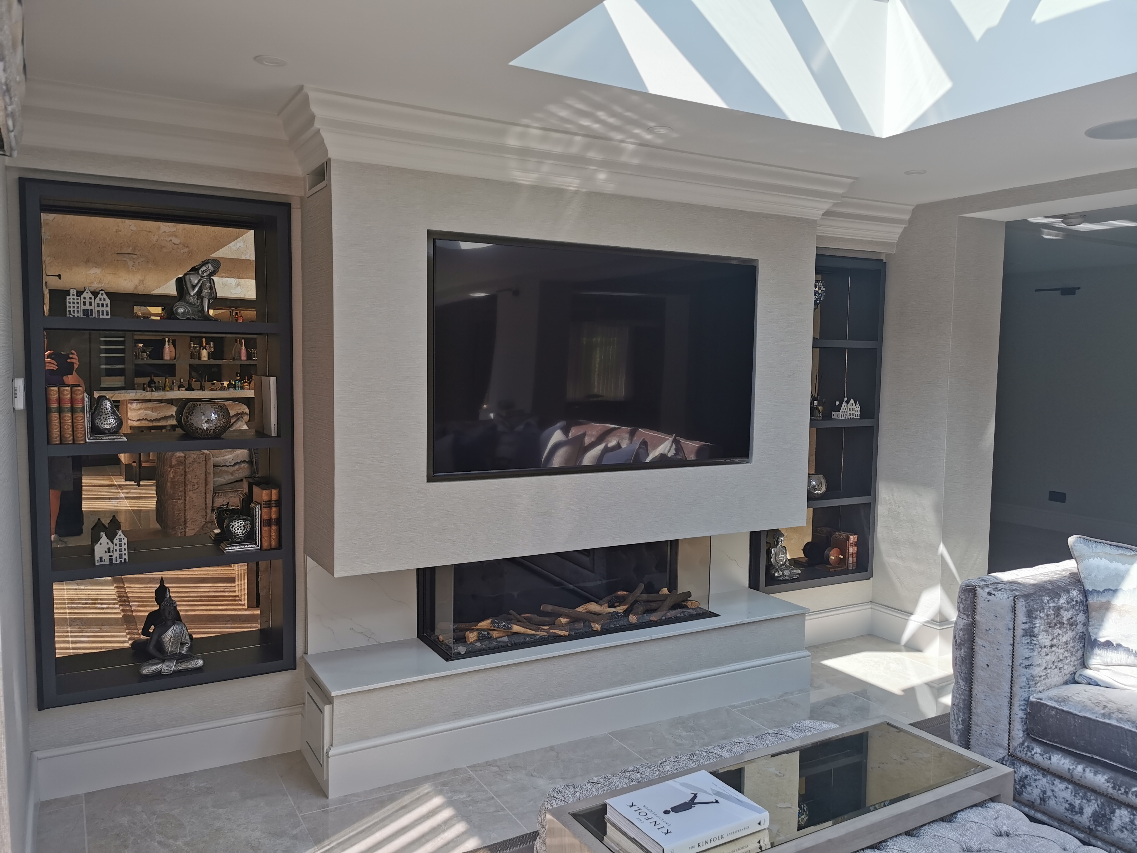 Media Wall with Display Shelving & Fireplace